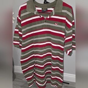 Drunk Monkey collar polo shirt - olive green, red and white, 2XL